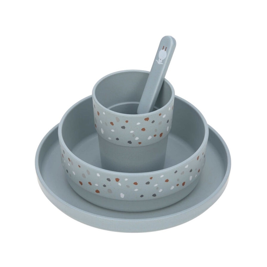 LÄSSIG Dish Set PP/Cellulose Tiny Farmer Sheep Goose blue