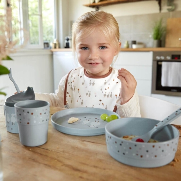 LÄSSIG Dish Set PP/Cellulose Tiny Farmer Sheep Goose blue