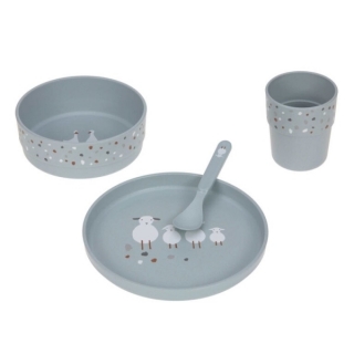 LÄSSIG Dish Set PP/Cellulose Tiny Farmer Sheep Goose blue